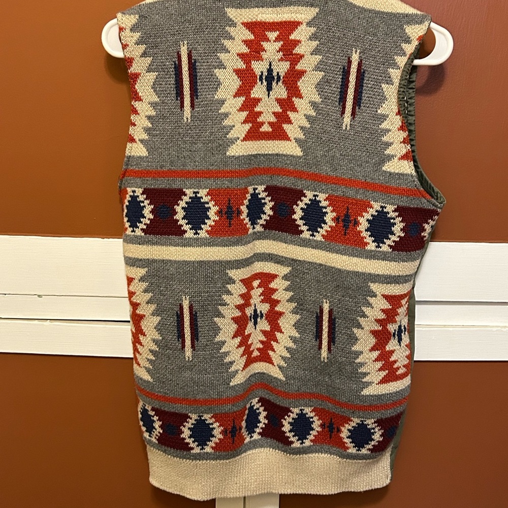 Thread & Supply ladies olive green utility vest with tribal knit back, size XS. - Picture 2 of 10